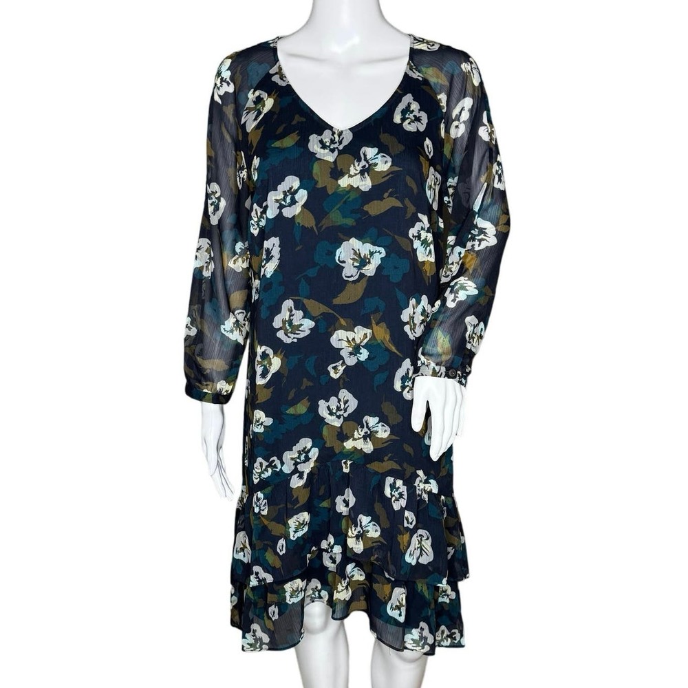 Cabi Dress Women Small Green White Pirouette Floating Floral Flower Preppy Bloom
